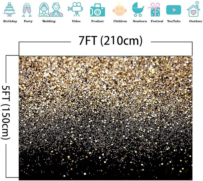 SJOLOON Black and Gold Backdrop Gold Spots Backdrop Vinyl Photography Backdrop Vintage Background for Family Birthday Party Newborn Studio Props 11547(7x5FT)