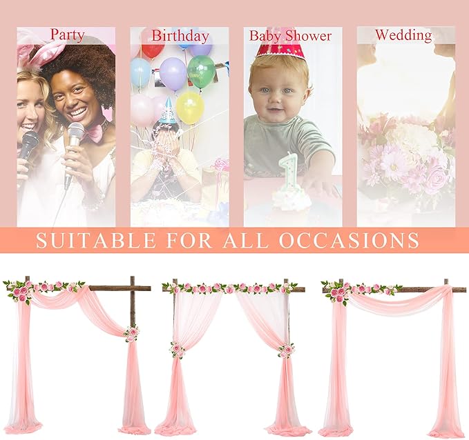 Arch Drapes for Wedding Arch Draping Fabric Blush Sheer Backdrop Curtain for Ceremony Bridal Party Decor 19Ft Length x 28" Width 2 Panel
