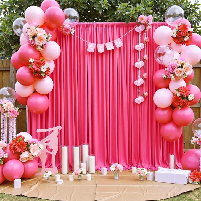 20 ft x 10 ft Wrinkle Free Fuchsia Backdrop Curtain for Parties, 4 Panels Polyester Hot Pink Photo Backdrop Drapes for Wedding Birthday Party Baby Shower
