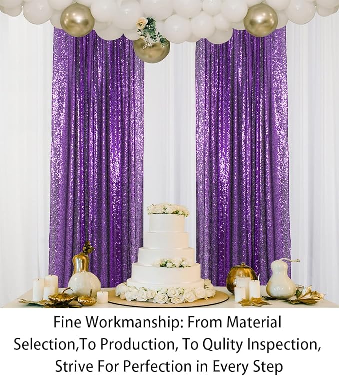 ShinyBeauty Premium Sequin Backdrop Curtain - 4x10ft Purple Wedding Drapes, Glitter Party Decor, Photography Background, Reversible Sparkle Fabric for Events & Home Decor (4FTx10FTx2PC)