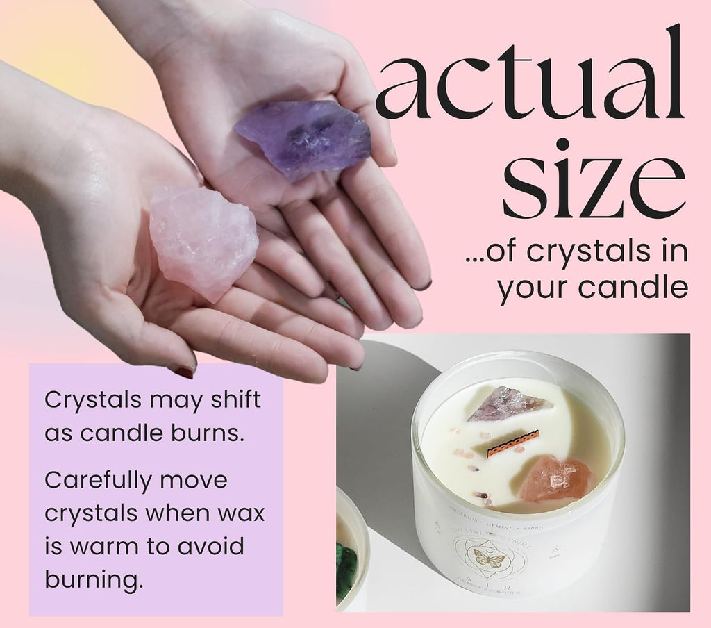 Aquarius, Gemini, Libra Gifts for Women - 12oz Wood Wick Candles that Crackle with Crystals and Healing Stones. Healing Crystal Candles for Women Home Scented. Soy Wax, for Zodiac Birthdate