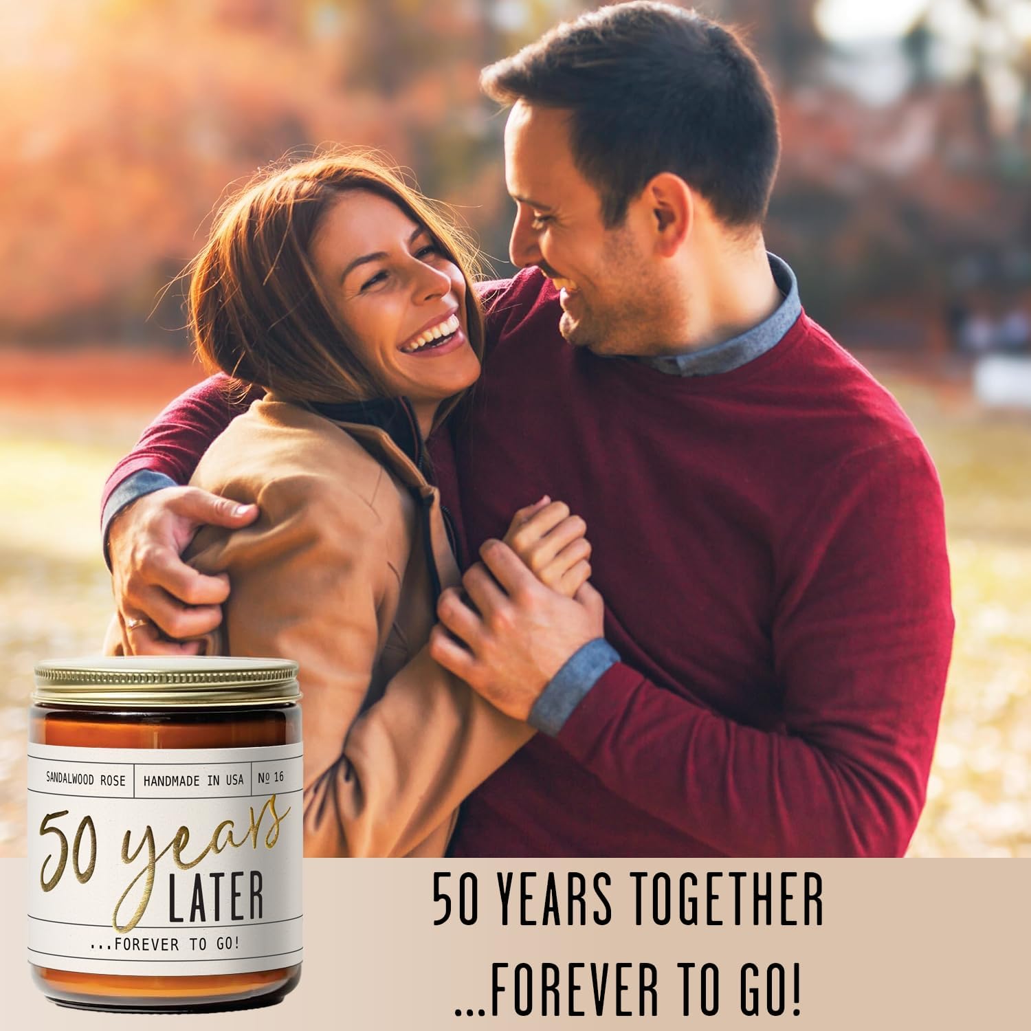 50th Wedding Anniversary Gifts, 50th Anniversary Gifts for Couple - '50 Year Later' Candle, w/Sandalwood Rose - infused w/Essential Oils I 50 Year Anniversary Gifts for Wife I 50Hour Burn I USA Made