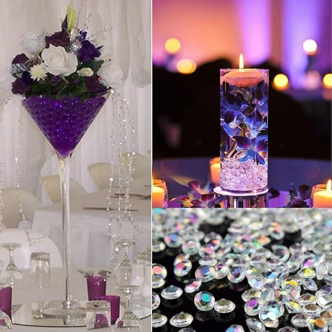 2000pcs Platic Acrylic Gems Fake Acrylic Diamonds Vase filler Beads Faux Diamond Crystals Jewels For Makeup brushes holder Table Scatter Confetti Party Arts Crafts Birthday Wedding Decor