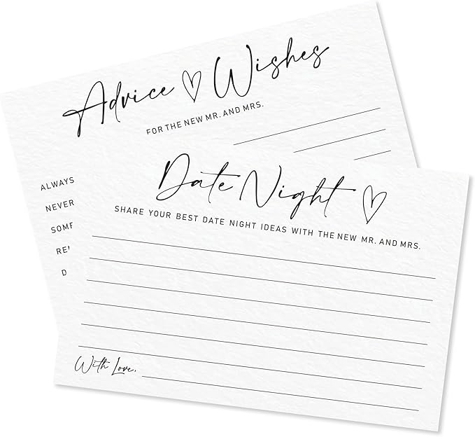Advice & Wishes Card Set - Minimalism White - 15 Advice & Wishes Cards & 15 Date Night Cards Cards For New Couple, Newlyweds, Engagement, Wedding Party Favor & Supplies - B01