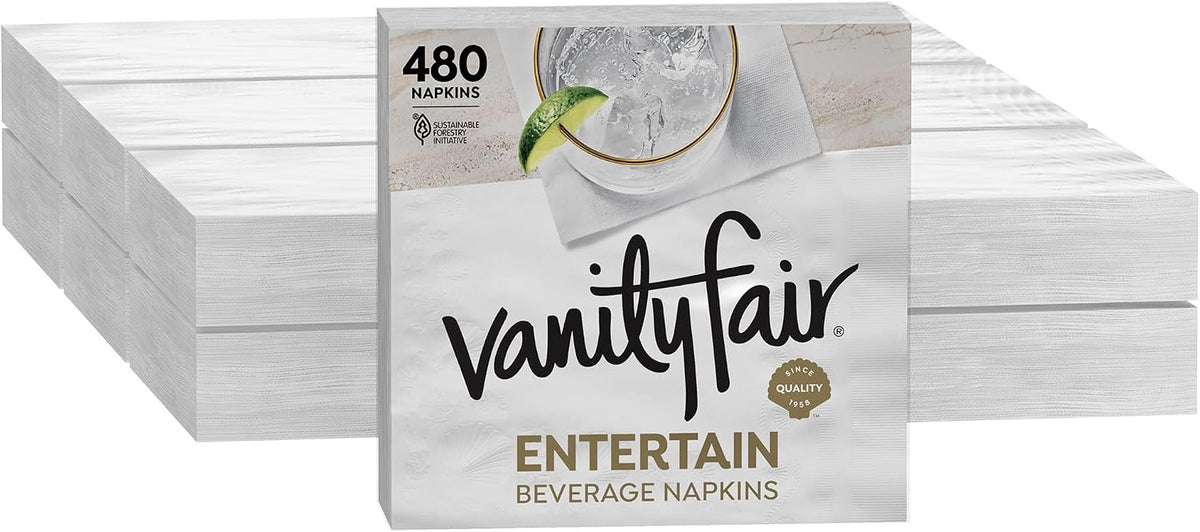 Vanity Fair Entertain Beverage Paper Napkins, 480 Count, Disposable Napkins M...