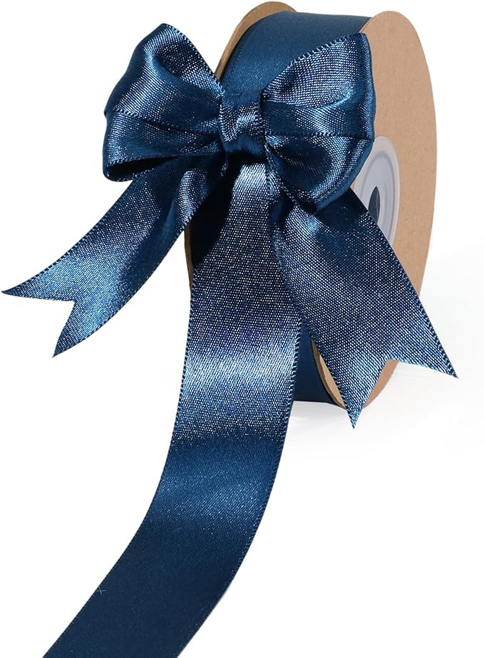 LaRibbons Navy Satin Ribbon 1 Inch 25 Yards Luxury Double Faced Blue Silk Ribbon for Flower Bouquet Crafts Gift Wrapping Wedding Party Graduation Decoration