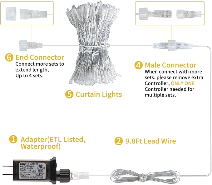 Brightown 300 LED Curtain Lights for Bedroom 9.8 FT Hanging Window Lights with Remote, Connectable, 8 Modes, Waterproof Fairy Lights for Outdoor Indoor Valentine's Day Christmas Holiday Party, Pink