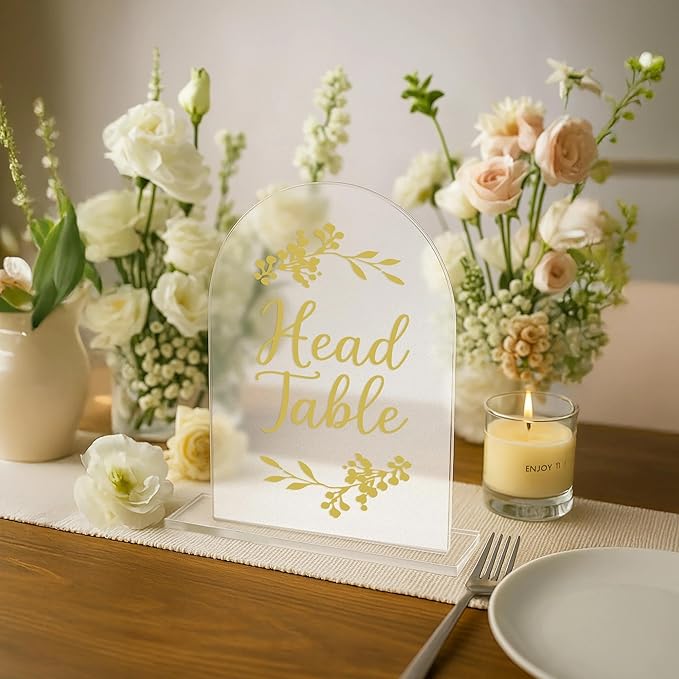 Wedding Table Numbers 1-30 Clear Acrylic Seating Number Signs for Weddings Reception Anniversary Party Decor Seat Number for Tables with Elegant Gold Lettering