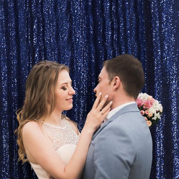 Eternal Beauty Navy Blue Sequin Backdrop, 6x8 Ft Glitter Background Curtains for Shimmer Photography Party Wedding Birthday Independence Day Back Drop Decor