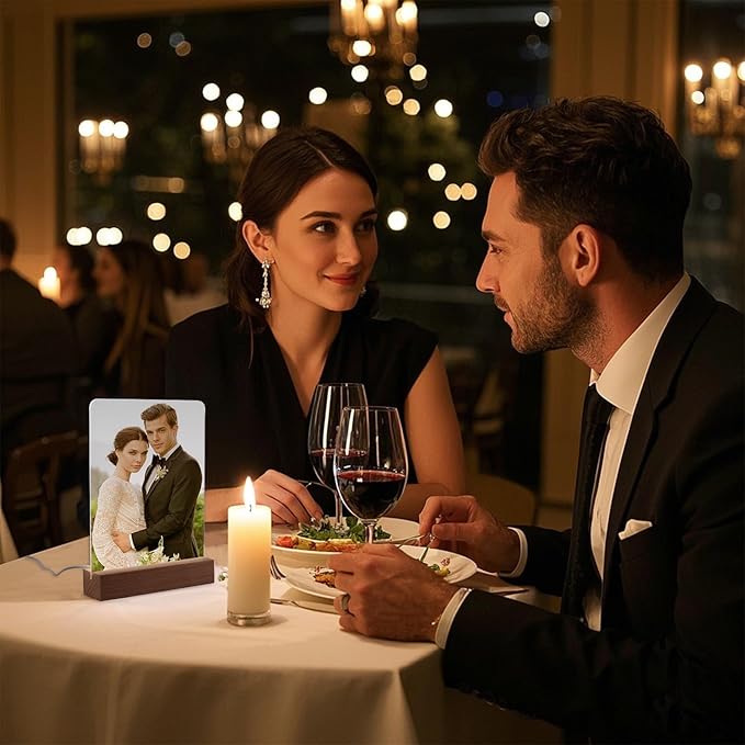 6" x 8"- 4 pcs Acrylic 2 pcs Frame Sublimation LED Acrylic Photo Frames Night Lights Blanks Heart Shape,with Warm Color Light with Wood Stand for Heat Press Machine Printing