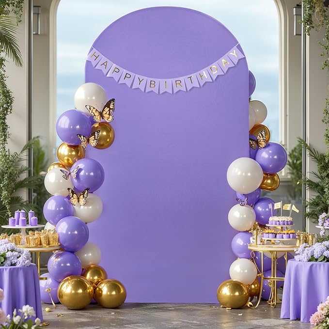 6FT Lavender Arch Backdrop Cover - Polyester Fitted Wedding Arch Stand Covers Round Top Chiara Arch Backdrop Cover for Birthday Party Banquet Photo Background Decoration