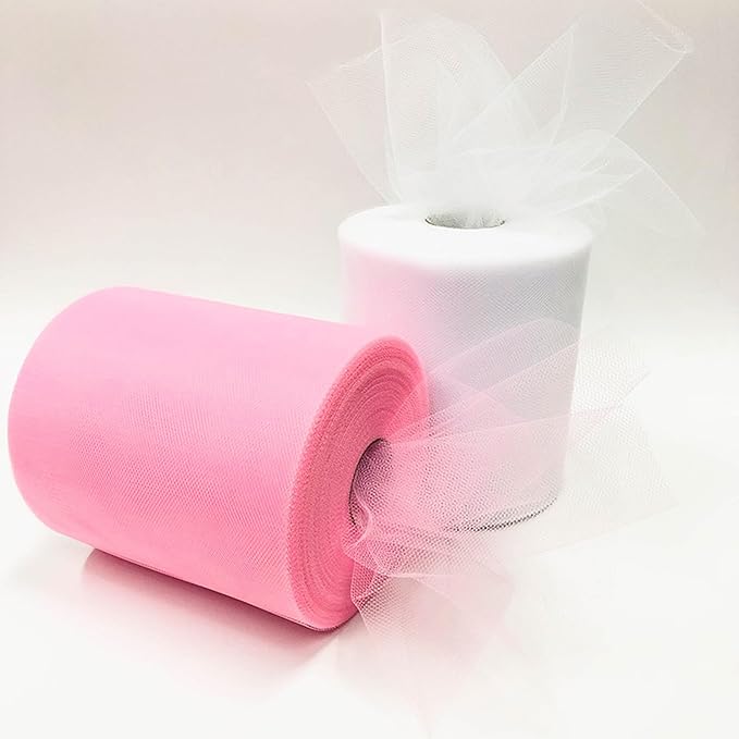 Light Pink Tulle Fabric Rolls 6 Inch by 100 Yards (300 feet) Tulle Roll Spool Fabric for DIY Tutu Skirt Baby Shower Birthday Party Wedding Decorations Christmas Craft Supplies (Light Pink)