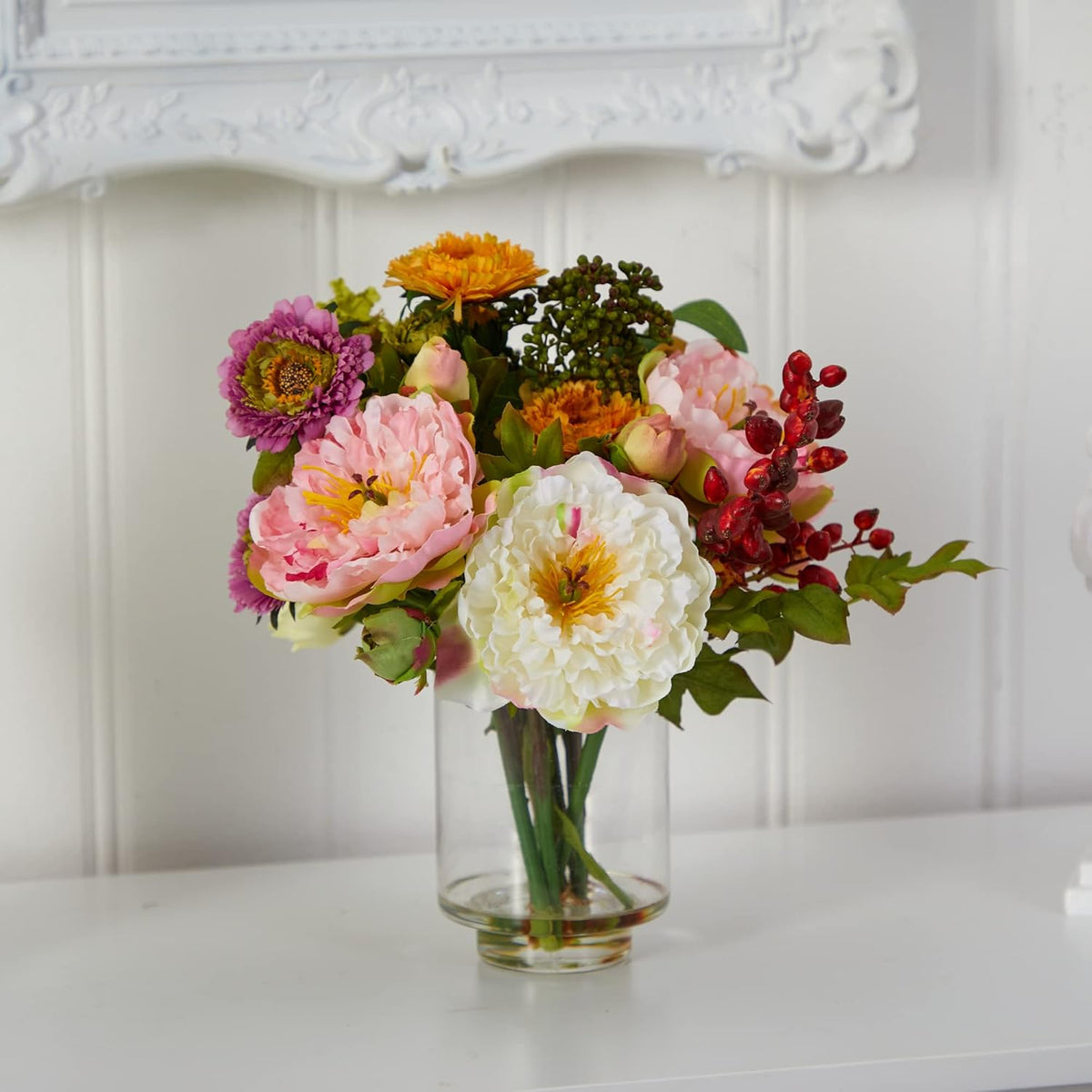 nearly natural 10 in artificial peony arrangement in, close-up detail