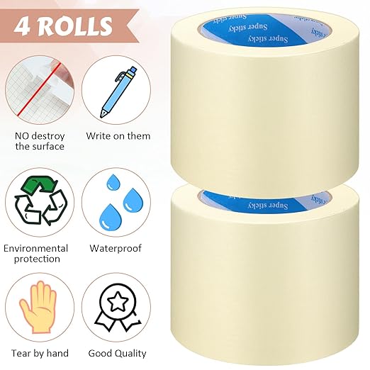 Masking Tape Bulk General Purpose Masking Painting Tape 55 Yards for Painting Home Office School Stationery Arts Crafts Basic Use, Easy Removal(4 Rolls,4 Inch)