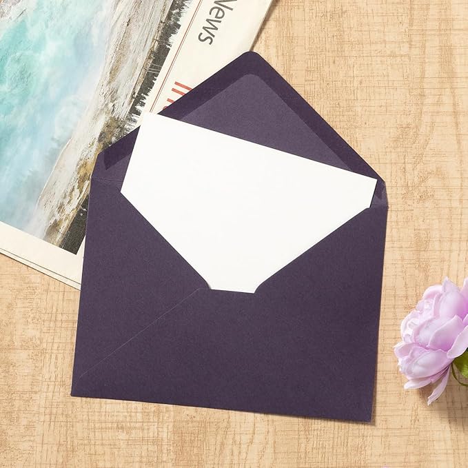 50 Pack Colored A6 Invitation Envelopes 4x6 with Gold Stickers for Cards and Invitations, 5 Colors (Purple, 6 1/2 x 4 3/4 inches)