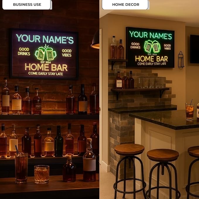 Custom Bar Neon Sign Personalized Logo Name Established Year Garage Signs for Men Home Bar Open Workshop Coffee Lounge Decor LED Lights Night Club Poker Billiards Gifts