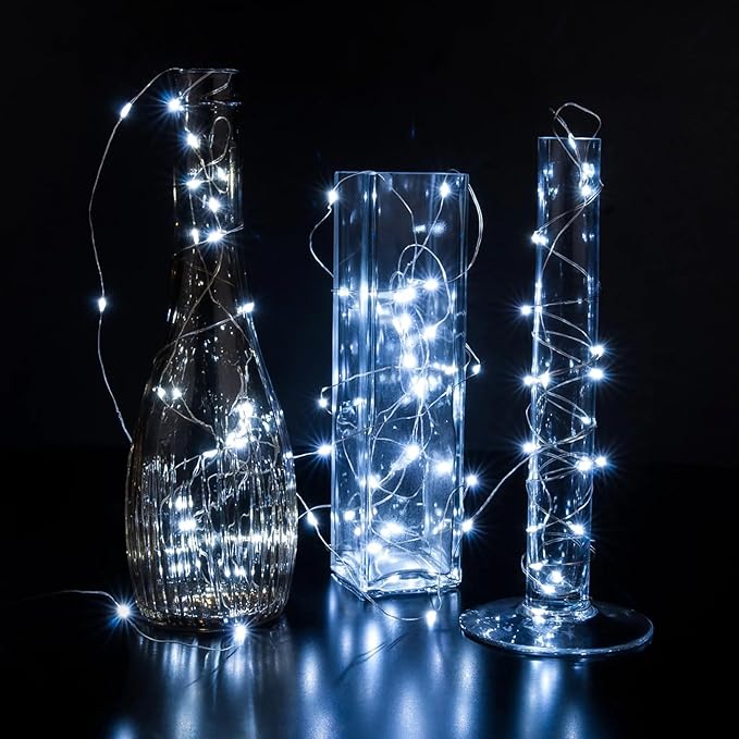 100 Pack White Fairy Lights 7Ft 20 LED Twinkle String Lights 3 Modes Battery Operated Waterproof Firefly Starry for Mason Jar Party Wedding Christmas Valentines Day Table Centerpieces,Cold White