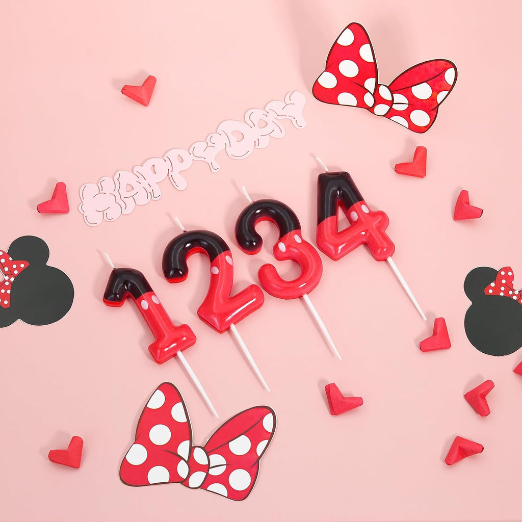1st Black Red Birthday Candles for Boys Girls, Red Mouse Cake Topper Cupcake Decor, Cartoon Themed Birthday Party Decorations Supplies (Number 1)