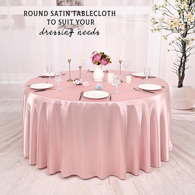 10 Packs Satin Tablecloth 120 Inch Rose Gold Round Table Cloth Silk Tablecloth Smooth Fabric Overlay Satin Table Cover Decoration for Wedding Party Banquet Events