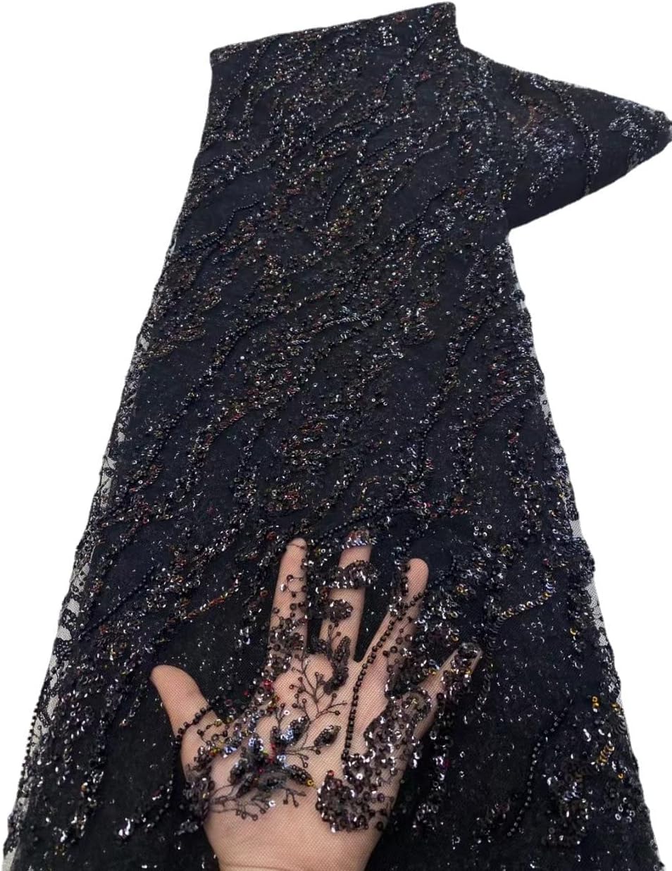 embroidered sequin african lace heavy craft beading glitter, main product view