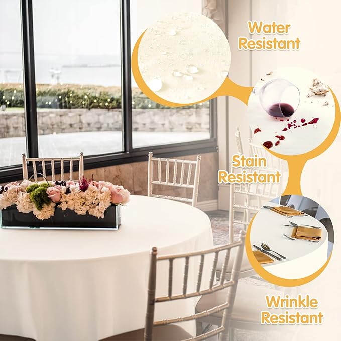 BRILLMAX 6 Pack Ivory Round Tablecloths 132 Inch - Circle Bulk Linen Polyester Fabric Washable Table Cloth Cover for Wedding Reception Banquet Birthday Party Buffet Restaurant