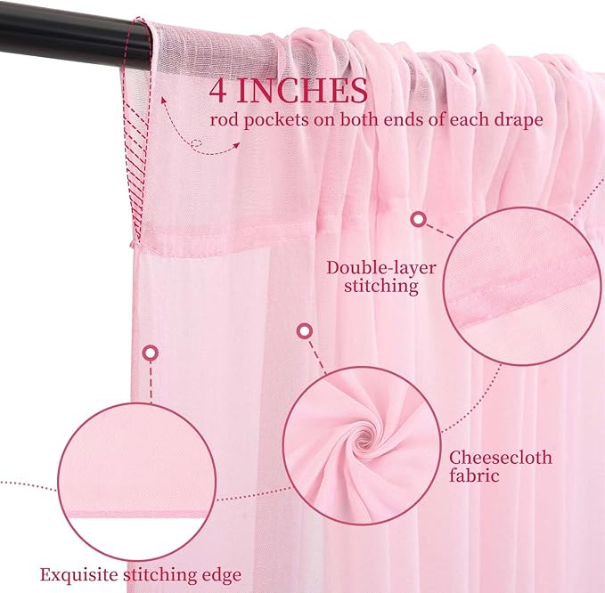 6 Panels Pink Ceiling Drapes for Wedding 5ftx20ft Ceiling Drapes Wedding Arch Draping Fabric Cheesecloth Sheer Curtain Romantic Ceiling Decorations for Weddings Party Banquet Ceremony Stage