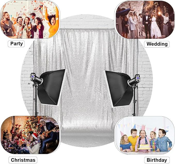Eternal Beauty Silver Thick Sequin Backdrop, 10x10 Ft Glitter Background Curtains for Shimmer Photography Party Wedding Birthday Back Drop Decor