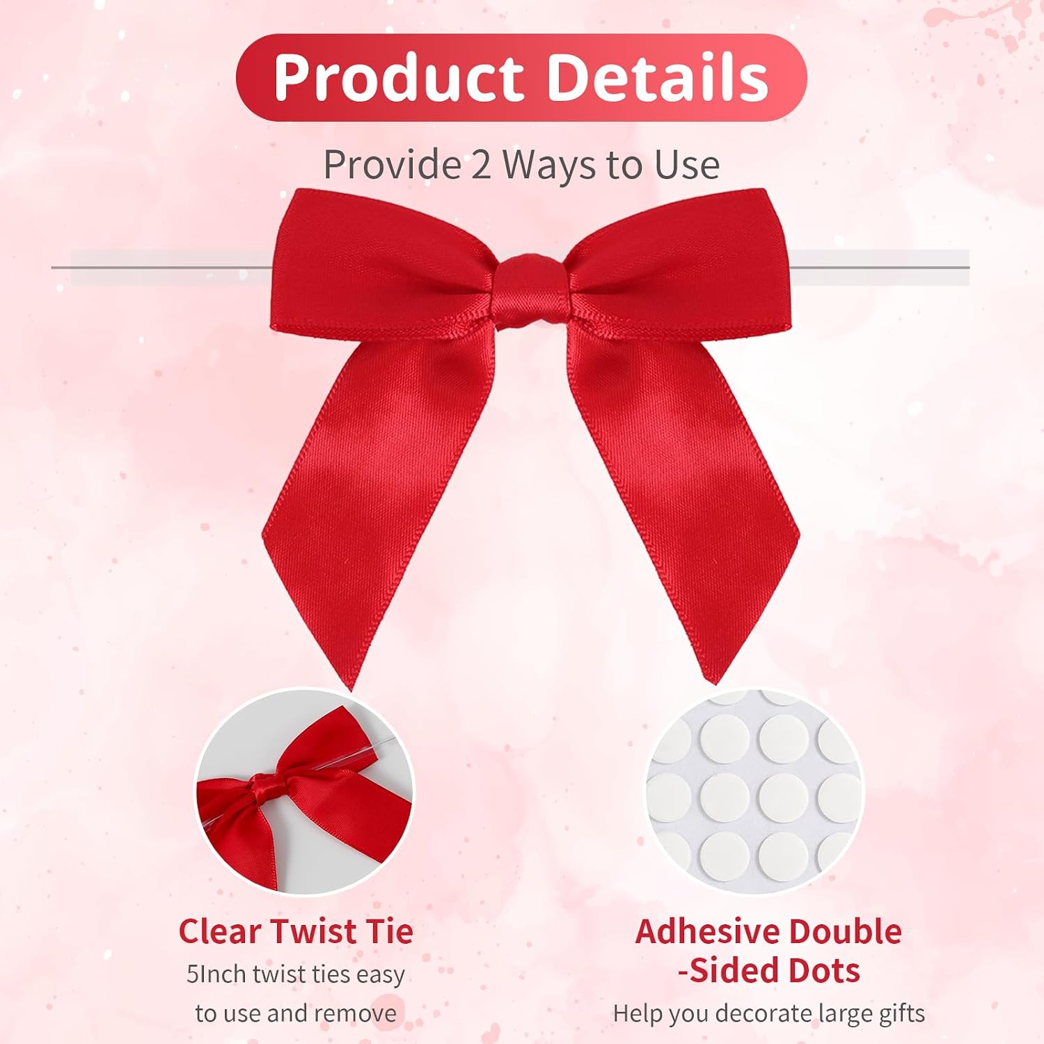 50Pcs Red Twist Tie Bows, 3.5'' Pre-Tied Satin Ribbon Small Red Bows for Gift Wrapping Treat Bags Crafts, Mini Bows Garland for Wedding,Birthday Party,Bridal Shower, Thanksgiving,Christmas Gifts