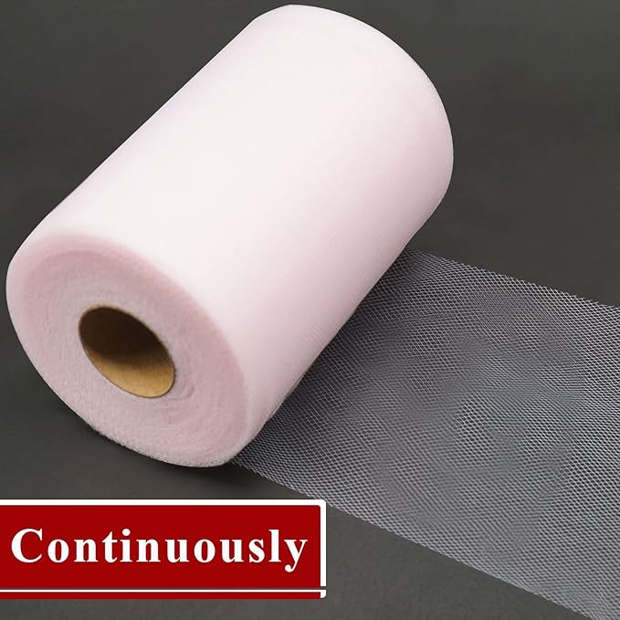 Light Pink Tulle Fabric Rolls 6 Inch by 200 Yards (600 feet) Fabric Spool Tulle Ribbon for DIY Light Pink Tutu Bow Baby Shower Birthday Party Wedding Decorations Craft Supplies