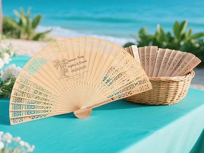 50Pcs Personalized Folding Hand Fans Custom Engraved Summer Wedding Fans,Personalized Wooden Fans Party Favor Bridal Shower Gifts for Guests