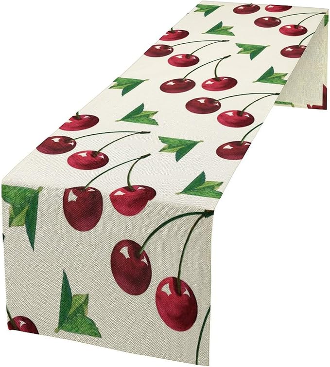 Red Cherry Table Runner Watercolor Tropical Fruit Spring Summer Wild Berry Dinner Runner for Girl Baby Party Holiday Home Kitchen Dining Table Decor 13x120