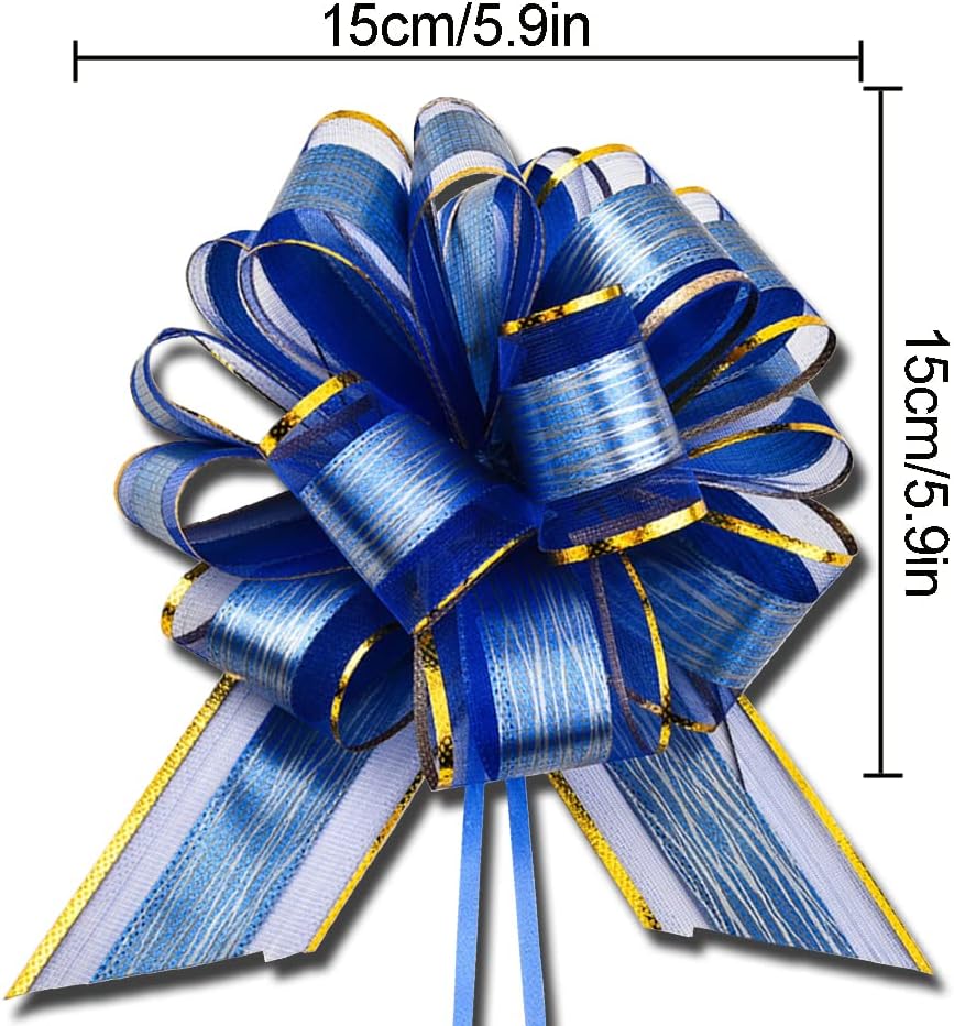 6 PCS Large Pull Bows, Gift Wrapping Bows, Gift Wrapping Ribbon Pull Bows Gift Bows for Wedding, Birthday, Christmas, Valentine's Day, Gift Baskets, Party, Presents Decor, Holiday Decor (Blue)