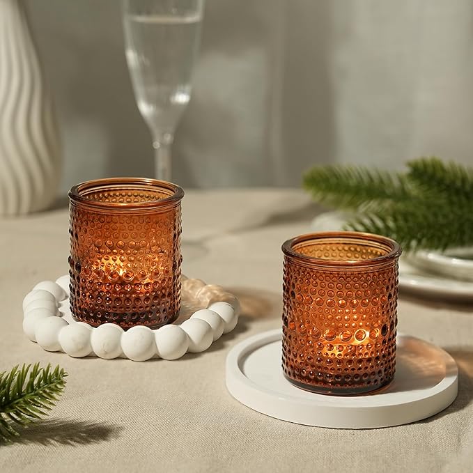 36pcs Amber Votive Candle Holders for Fall Decor, Glass Small Tea Lights Candle Holders for Table Centerpiece for Home Decor Party Fall Boho Decor (Amber)