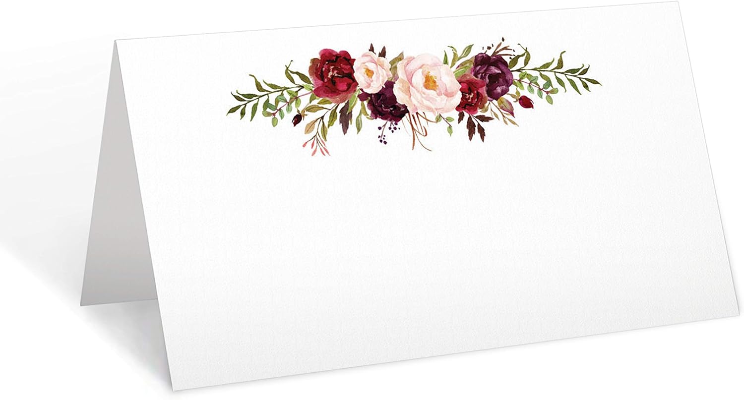 321Done Red Roses Place Cards for Table Setting - Set of 24 Blank Name Cards, Seating Chart & Placecard for Wedding Reception, Dinner Party, Buffet & Calligraphy - 3.5x2, White, Made in USA