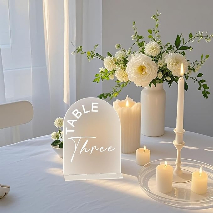 Frosted Arch Wedding Table Numbers 1-30 with Stands, 5x7 Inch Acrylic Arch Sign with Holder for Wedding Reception Table Centerpiece Decoration(New)