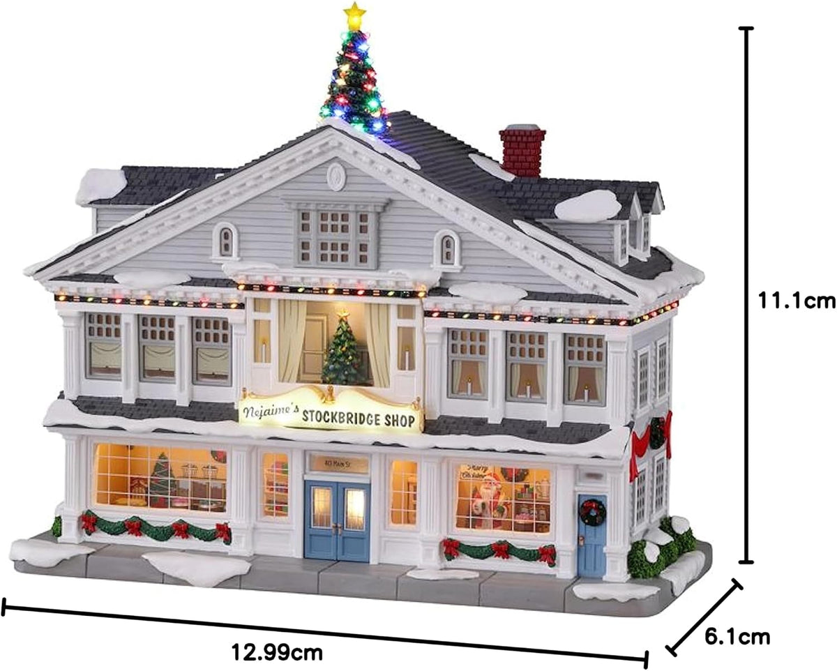 lemax - norman rockwell lighted buildings: nejaime's stockbridge, close-up detail