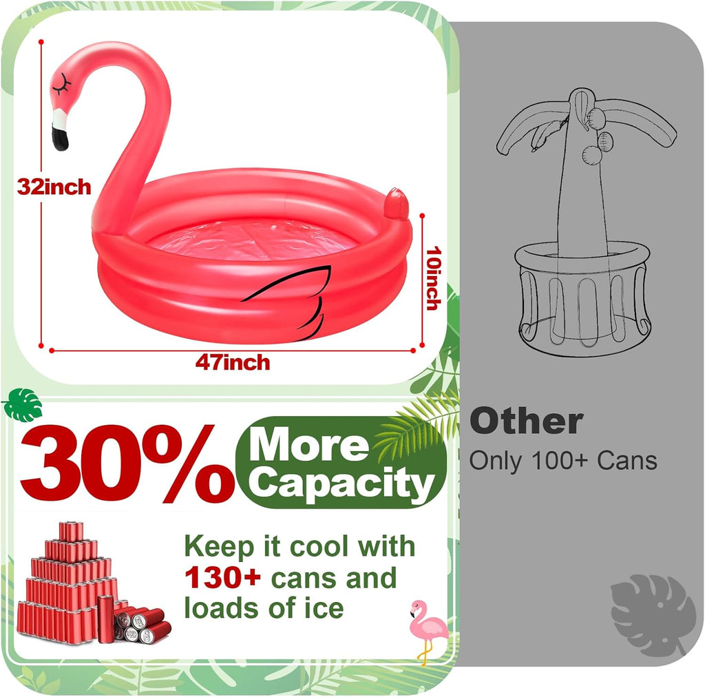 Inflatable Flamingo Cooler 130+ Cans Large Capacity Pool Party Decorations | Bottom Quick-Drain, Luau Party Decor, Flamingo Beach Hawaiian Birthday Party Supplies, Tropical Themed Summer Drink Cooler