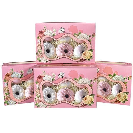 qiqee Mother's Day Auto-pop up Cookie Boxes with Window 24packs 12x8x2.5 Inch Bakery Box Pastry Box for Mother''s Day