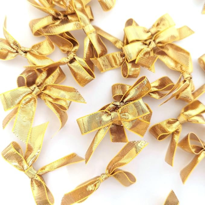 50pcs 1-1/2" Gold Satin Ribbon Bows Without Twist Ties for Gift Wrapping Packing Christmas Decoration (Gold)