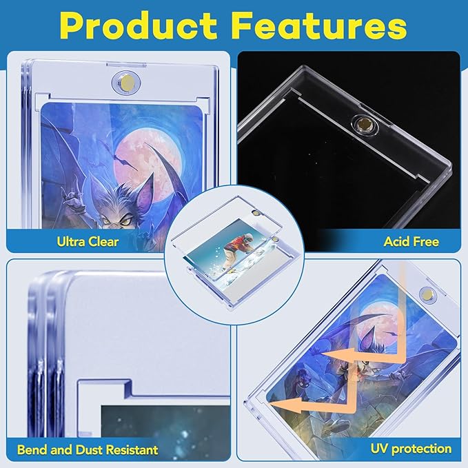 20ct Magnetic Card Holders, 35pt One Touch Card Holder, U-V Protection Hard Plastic Case for Trading Cards, Display Case for Sports, Baseball, Football, Game Cards