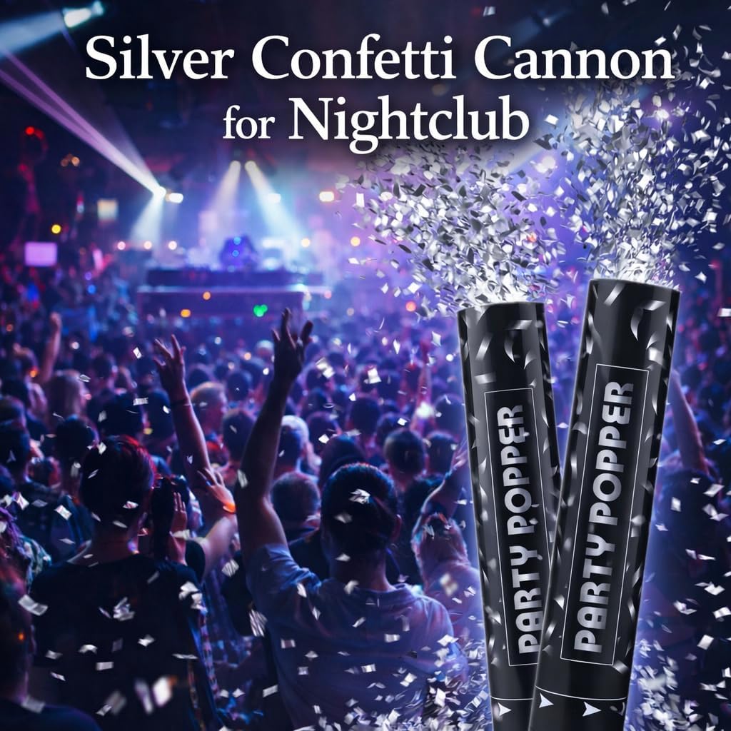Confetti Poppers Silver Confetti Cannon 2 Pack Silver Foil Confetti 12 Inch Party Poppers for Wedding Birthday Graduation New Year’s Eve Party Decorations & Photo Props