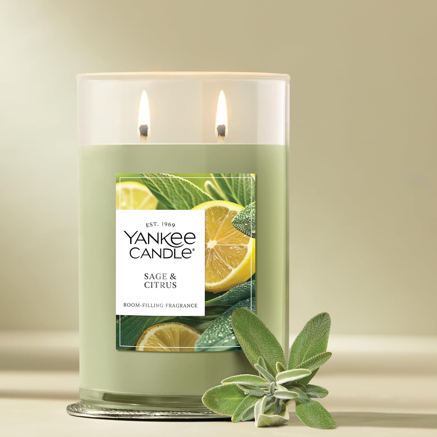 Yankee Candle Large Tumbler Scented Candle with up to 80 Hour Burn Time, Premium Plant Wax Blend for Consistent Burn, 20 oz Tumbler Candle with Room Filling Fragrance, Sage & Citrus