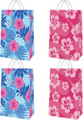 16 Pcs Cute Cartoon Pink Blue Hawaii Party Favor Bag Print Flower Patterns Gift Bags with Handles -Cartoon Themed for Hawaiian Tropical Birthday Supplies