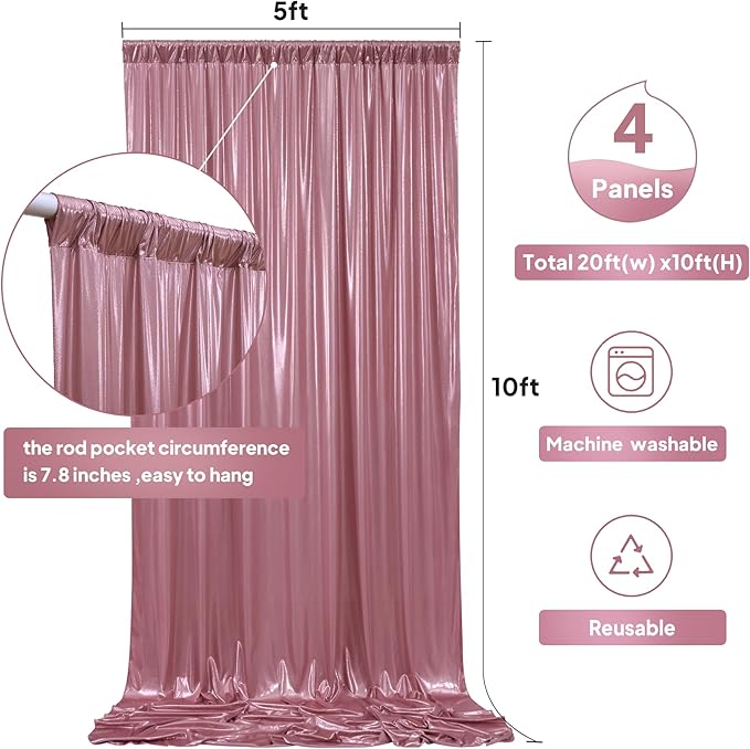 20ftx10ft Rose Gold Sequin Backdrop Curtain Panels for Parties, Wrinkle Free Glitter Photo Backdrop Drapes 4 Panels 5x10FT Shimmer Back Drop Cloth for Wedding Birthday Christmas Photography Background