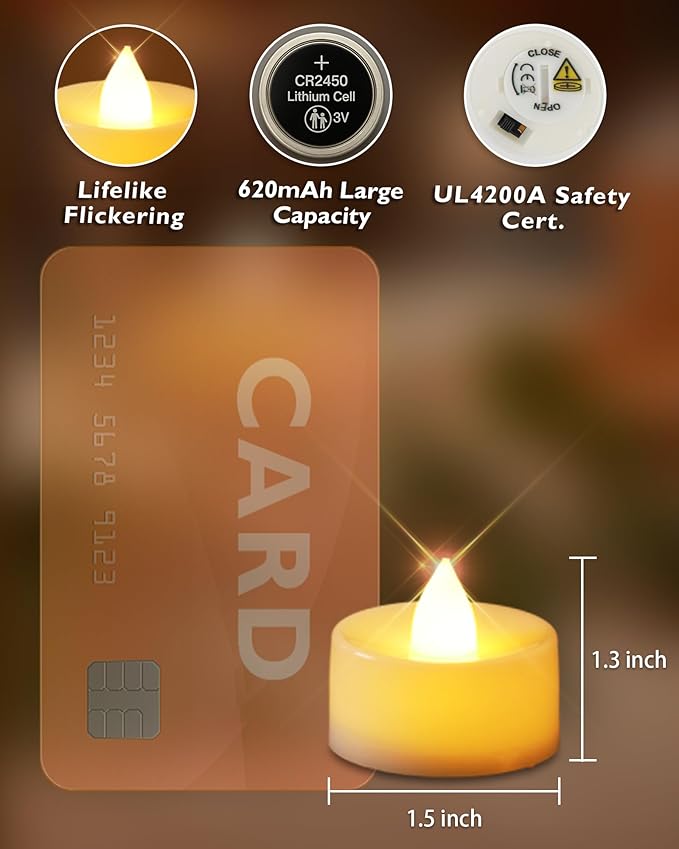 Homemory 24pcs Flameless LED Tea Lights with Remote & Timer, 400+Hours Realistic Flickering Battery Candles for Seasonal, Tabletop, and Centerpieces Decor