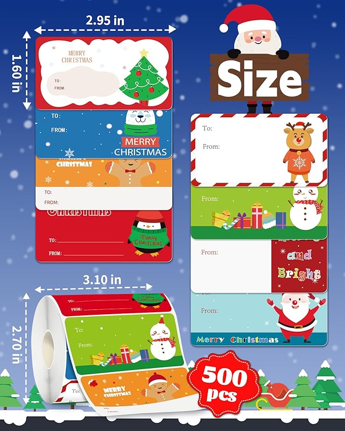 Greingways 500 Christmas Name Tags Stickers - Self Adhesive Labels for Gifts, Bags, Boxes, Wrapping Paper, Christmas Gift Tags Xmas Labels for Gifts Bags Boxes Xmas Holiday Wrapping Paper