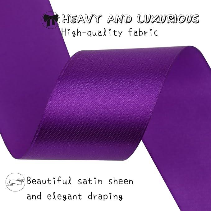 Purple Solid Satin Ribbon 1-1/2 Inch 50 Yards Solid Polyester Fabric Ribbon for Gift Wrapping Wedding Christmas Baby Shower Birthday Party Decoration Handmade Immortal Flower Craft