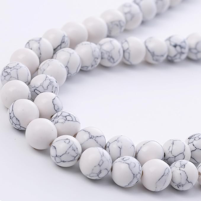 Natural White Turquoise Stone Beads Gemstone Round Crystal Energy Jade Beads Stone Beads for Jewelry Making DIY Bracelet Necklace Jewelry Making 1 Strand 15.5inch 35PCS 10MM