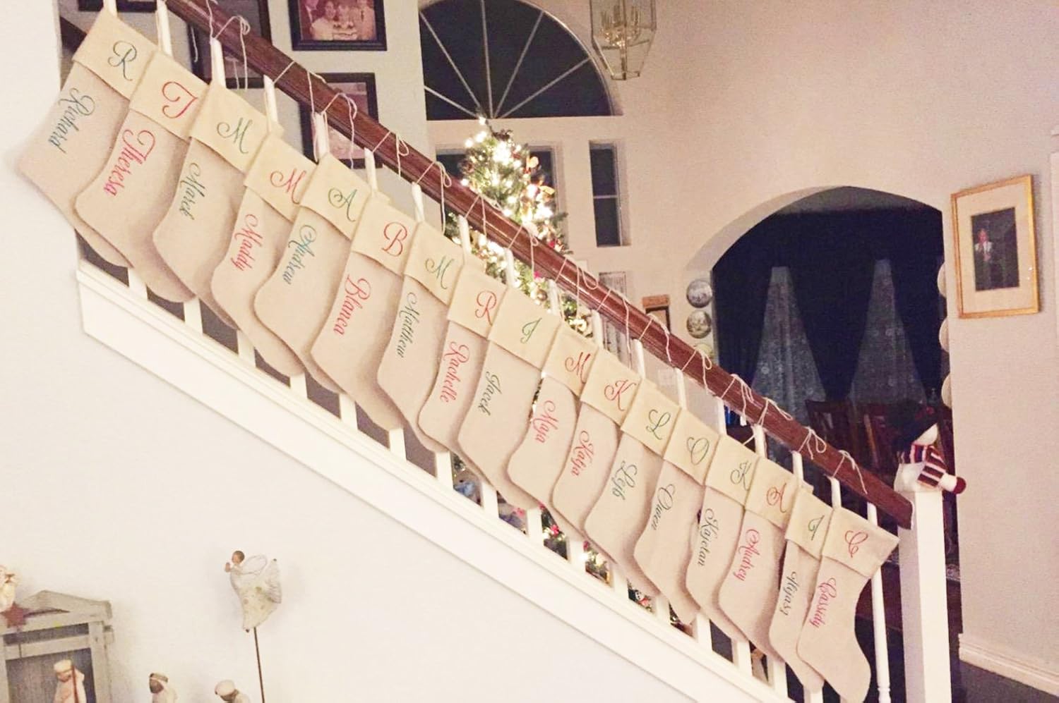 DECORA Natural Jute Burlap Christmas Stocking Fireplace Hanging for Gifts Goodies Handmade Projects Set of 6
