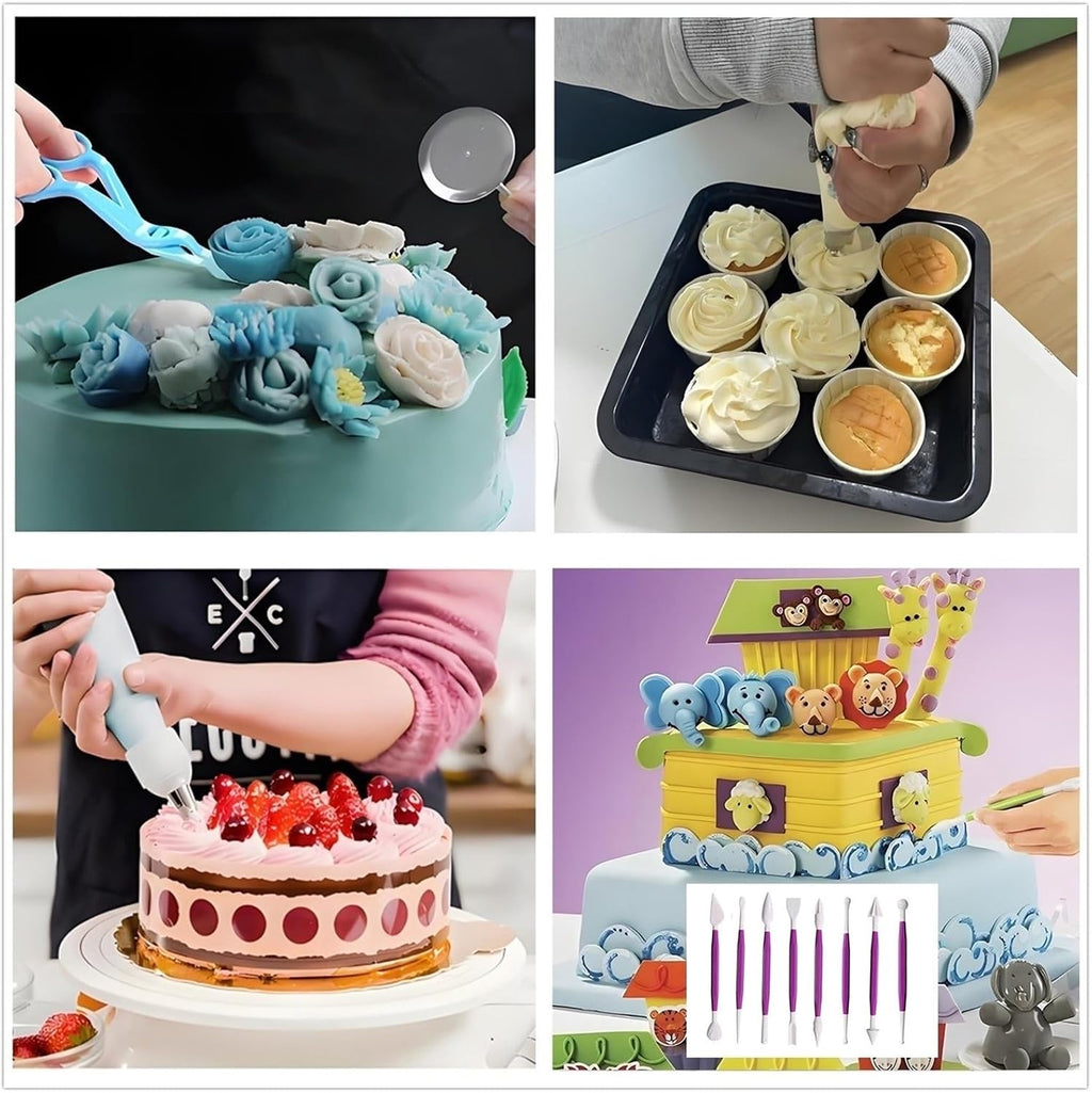 ANSLYQA Cake Decorating Kit, 340 Pcs Baking Tools (Purple) | Cake Turntable, Leveler, 55 Numbered Icing+Skirt Tips, 2 Spatulas, 3 Scrapers, 100 Pastry Bags, 100 Cupcake Liners & More